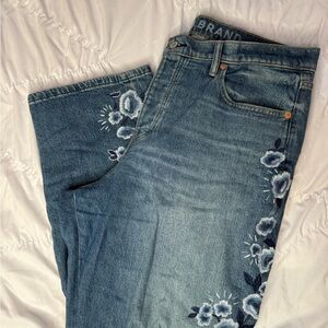 Lucky Brand Blue Embroidered Flowers Ankle Straight Jeans